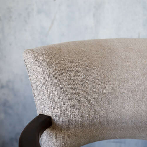 Pair of French 1940s Bridge Chairs — Beech Wood & Linen Upholstery