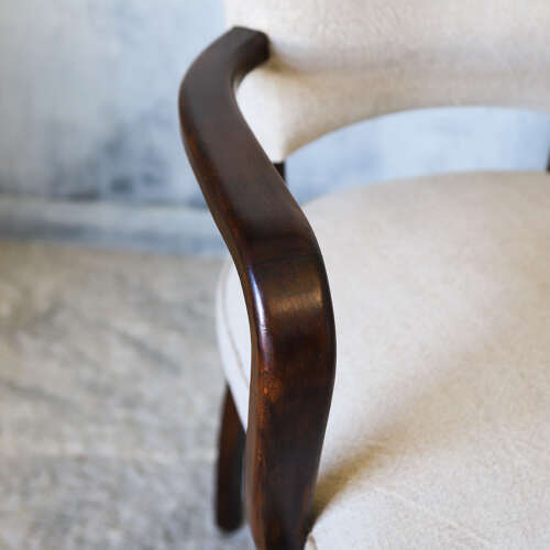 Pair of French 1940s Bridge Chairs — Beech Wood & Linen Upholstery