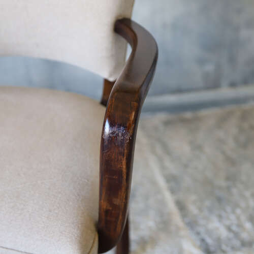 Pair of French 1940s Bridge Chairs — Beech Wood & Linen Upholstery