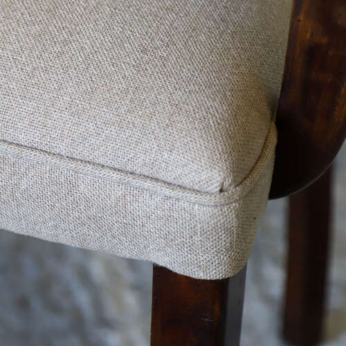 Pair of French 1940s Bridge Chairs — Beech Wood & Linen Upholstery