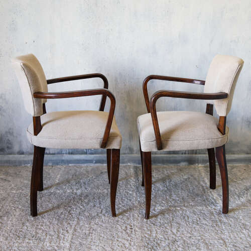 Pair of French 1940s Bridge Chairs — Beech Wood & Linen Upholstery
