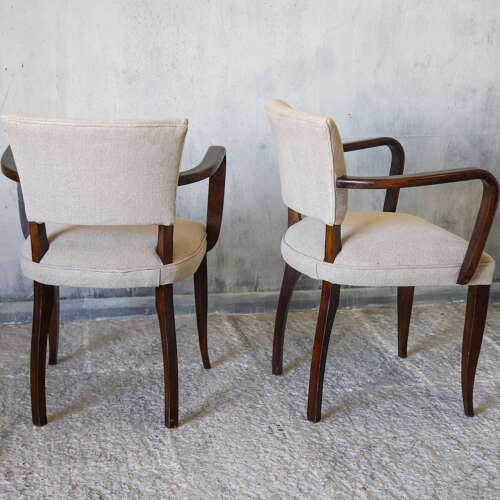 Pair of French 1940s Bridge Chairs — Beech Wood & Linen Upholstery
