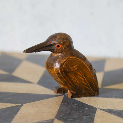 Folk‑Carved Wooden Bird Match Holder — Mid‑20th Century