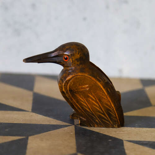 Folk‑Carved Wooden Bird Match Holder — Mid‑20th Century