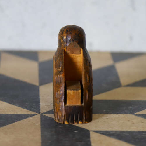 Folk‑Carved Wooden Bird Match Holder — Mid‑20th Century