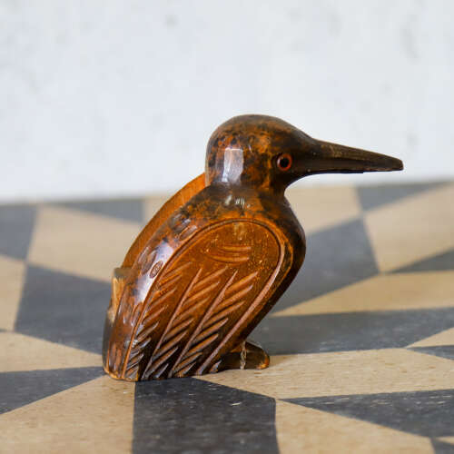 Folk‑Carved Wooden Bird Match Holder — Mid‑20th Century