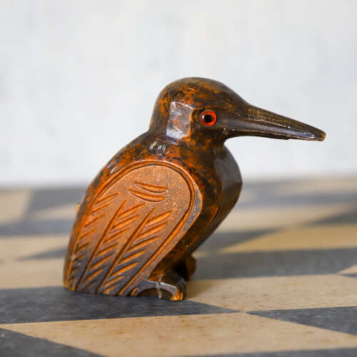 Folk‑Carved Wooden Bird Match Holder — Mid‑20th Century