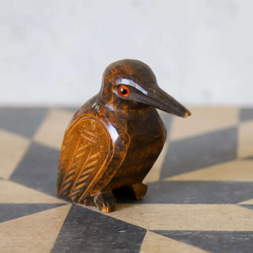 Folk‑Carved Wooden Bird Match Holder — Mid‑20th Century