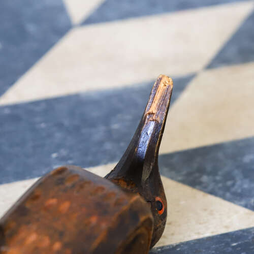 Folk‑Carved Wooden Bird Match Holder — Mid‑20th Century