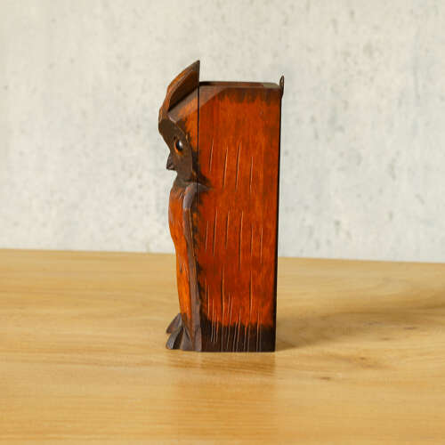 Vintage Carved Owl Brush Holder | Black Forest Style Wooden Brush Wall Box
