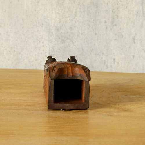 Vintage Carved Owl Brush Holder | Black Forest Style Wooden Brush Wall Box