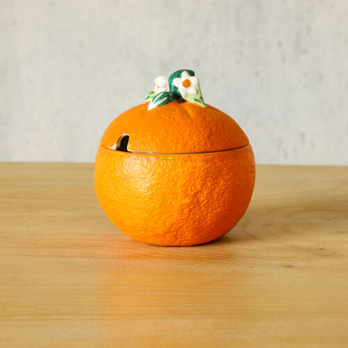 Vintage Minton Orange Marmalade Jar with Lid & Spoon Notch | English Novelty Preserve Pot