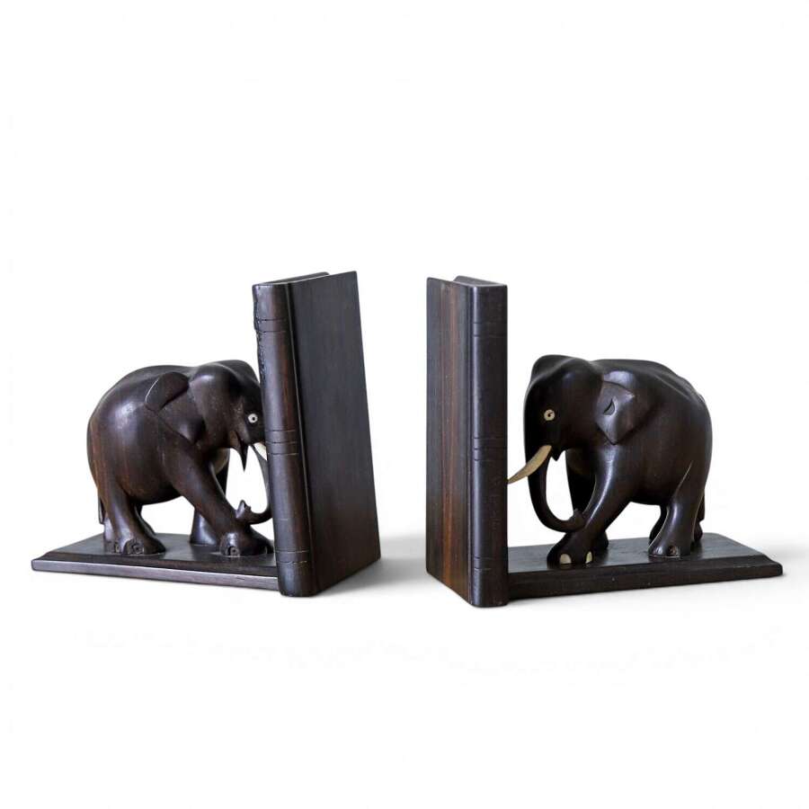 Pair of Vintage Carved Elephant Bookends