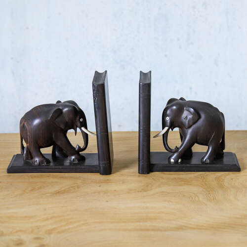 Pair of Vintage Carved Elephant Bookends