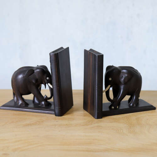 Pair of Vintage Carved Elephant Bookends