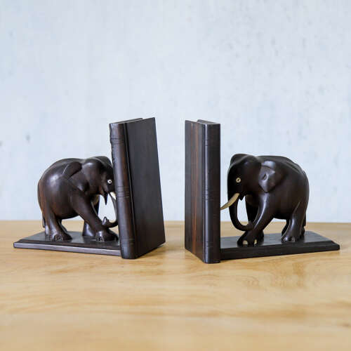 Pair of Vintage Carved Elephant Bookends