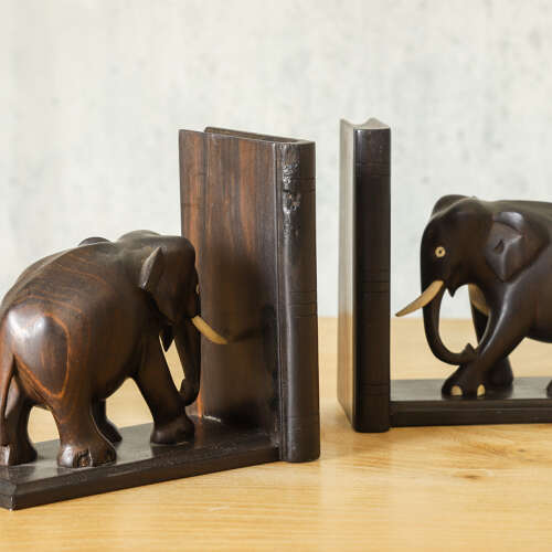 Pair of Vintage Carved Elephant Bookends