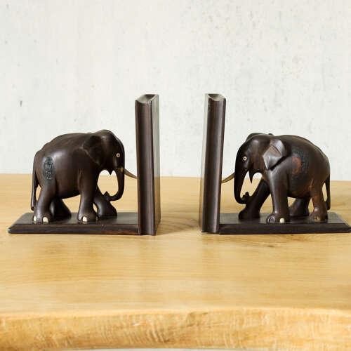 Pair of Vintage Carved Elephant Bookends