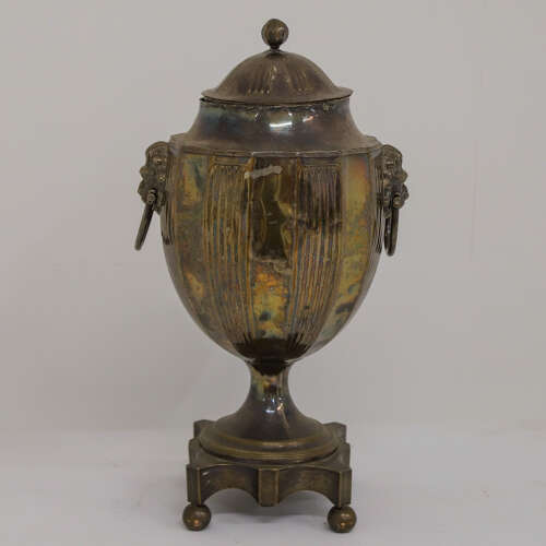 1840 Sheffield Silver‑Plate Tea Urn — George II Style with Ceramic Handle and Spout