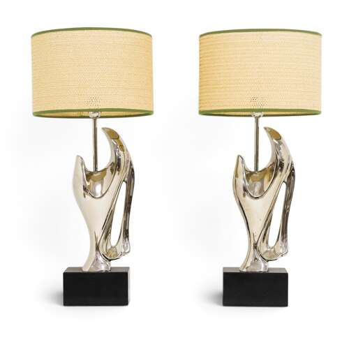Pair of Modernist Table Lamps — Alain Chervet, Chrome & Marble, 1970s