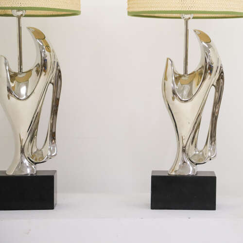 Pair of Modernist Table Lamps — Alain Chervet, Chrome & Marble, 1970s