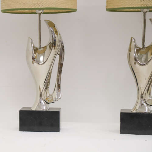Pair of Modernist Table Lamps — Alain Chervet, Chrome & Marble, 1970s