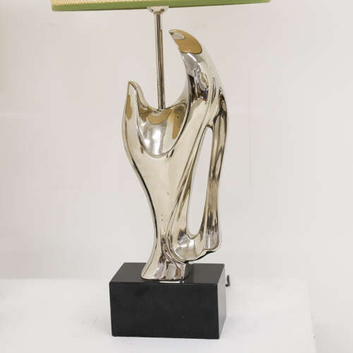 Pair of Modernist Table Lamps — Alain Chervet, Chrome & Marble, 1970s