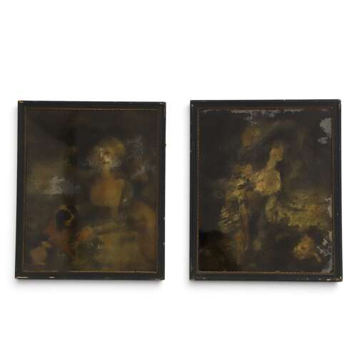 Pair of English Portraits on Glass — Gainsborough Style, Circa 1830