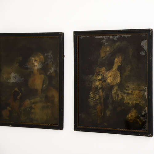 Pair of English Portraits on Glass — Gainsborough Style, Circa 1830