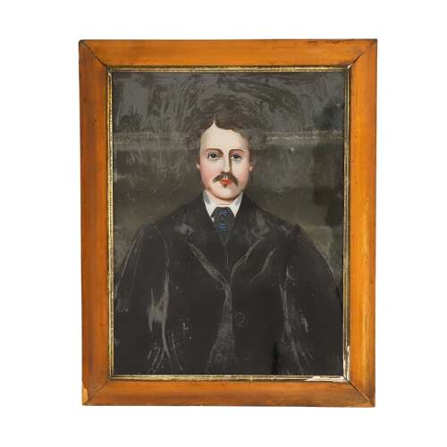 English Reverse-Painted Oil Portrait on Glass — Nobleman, Circa 1830