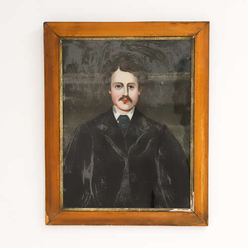 English Reverse-Painted Oil Portrait on Glass — Nobleman, Circa 1830