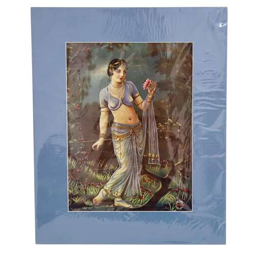 19th Century Calcutta Indian Print of a Lady with Flowers c.1890