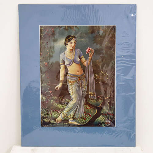 19th Century Calcutta Indian Print of a Lady with Flowers c.1890